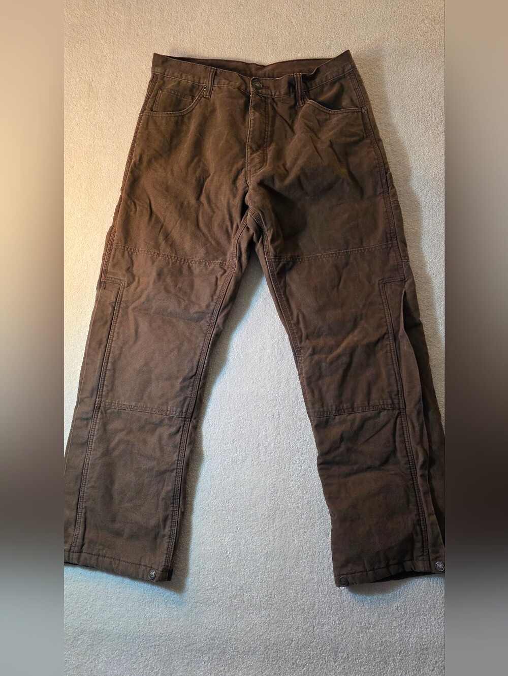 Berne Highland Washed Duck Insulated Outer Work Carpenter Pants Brown Mens 32X32